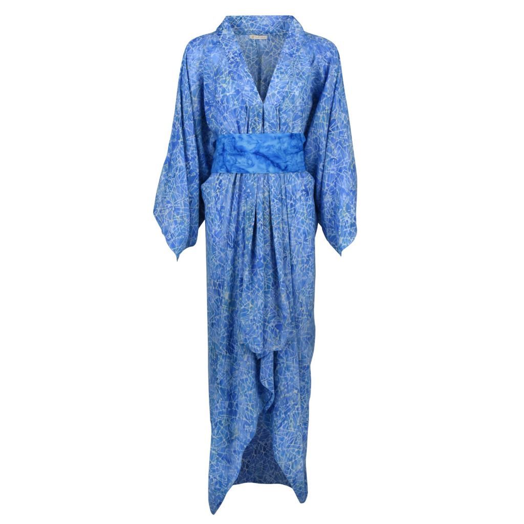 Women's Blue Kimono Dress - Pinnacle Batik Print Hands To Hearts