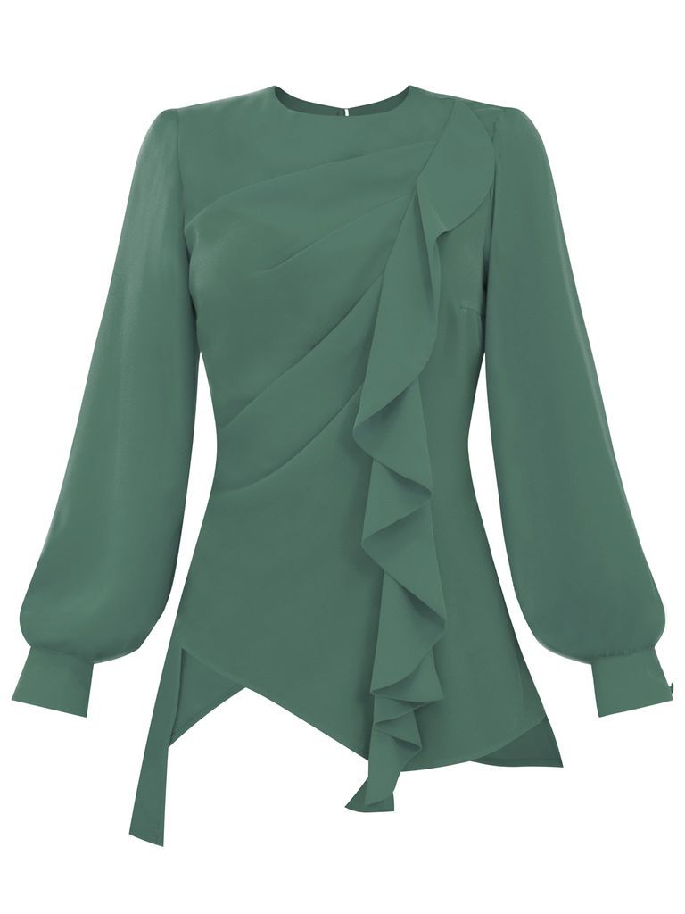 Women's Dress To Impress Asymmetric Drape Blouse - Green Small Tia Dorraine