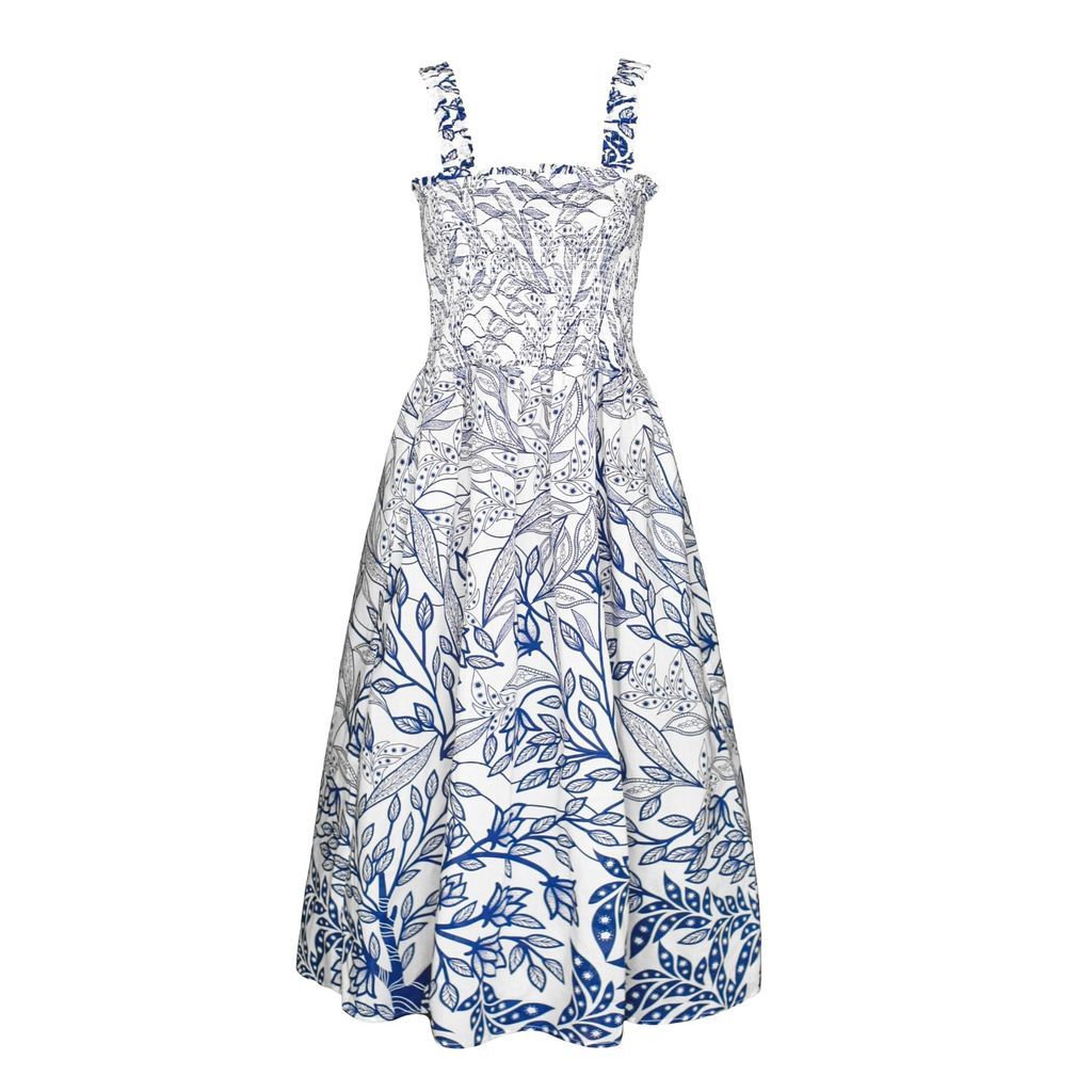 Women's Blue Wave Sleeveless Smocked Midi Dress Extra Small Jessie Zhao New York