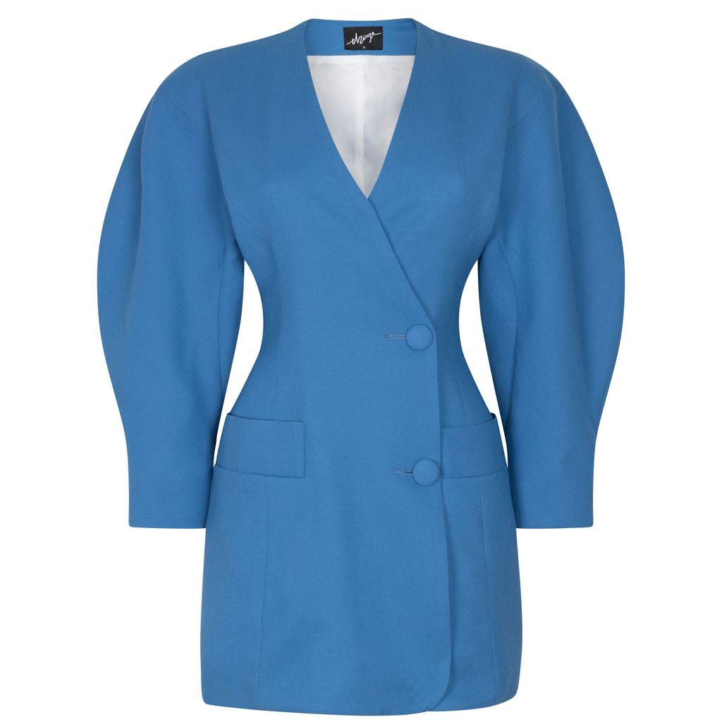 Women's O-Sleeve Wool Crepe Mini Blazer Dress - Blue Extra Small Elzinga