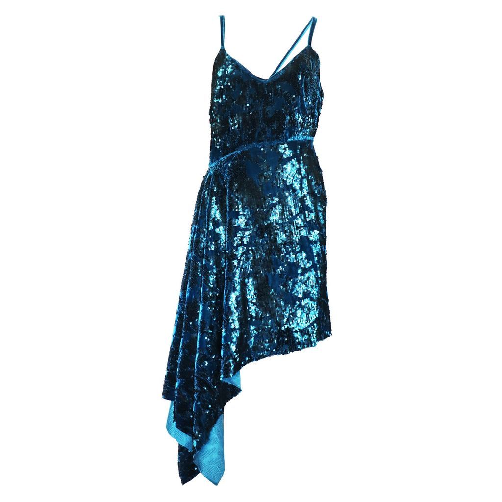Women's Sequin Blue Velvet Dress Medium Formula S7