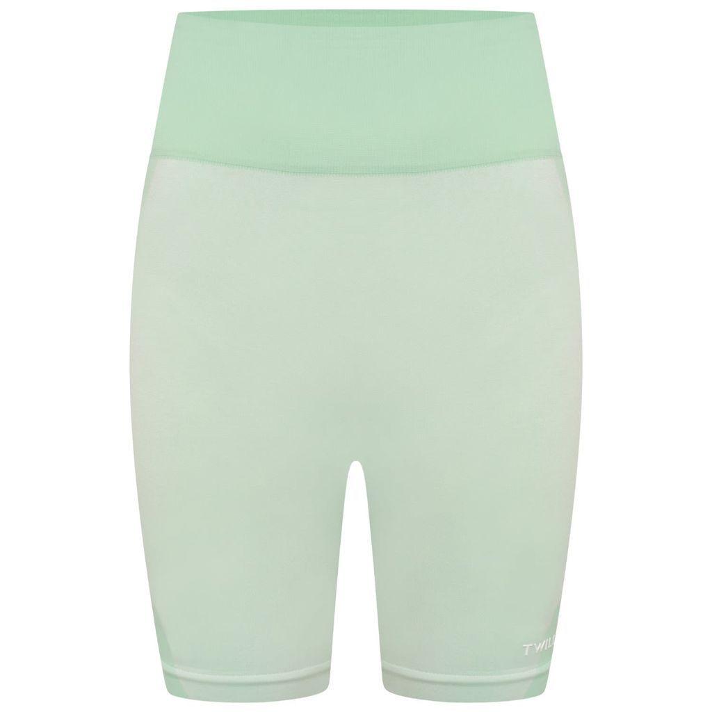 Women's Twill Active Recycled Colour Block Body Fit Cycling Shorts - Green S