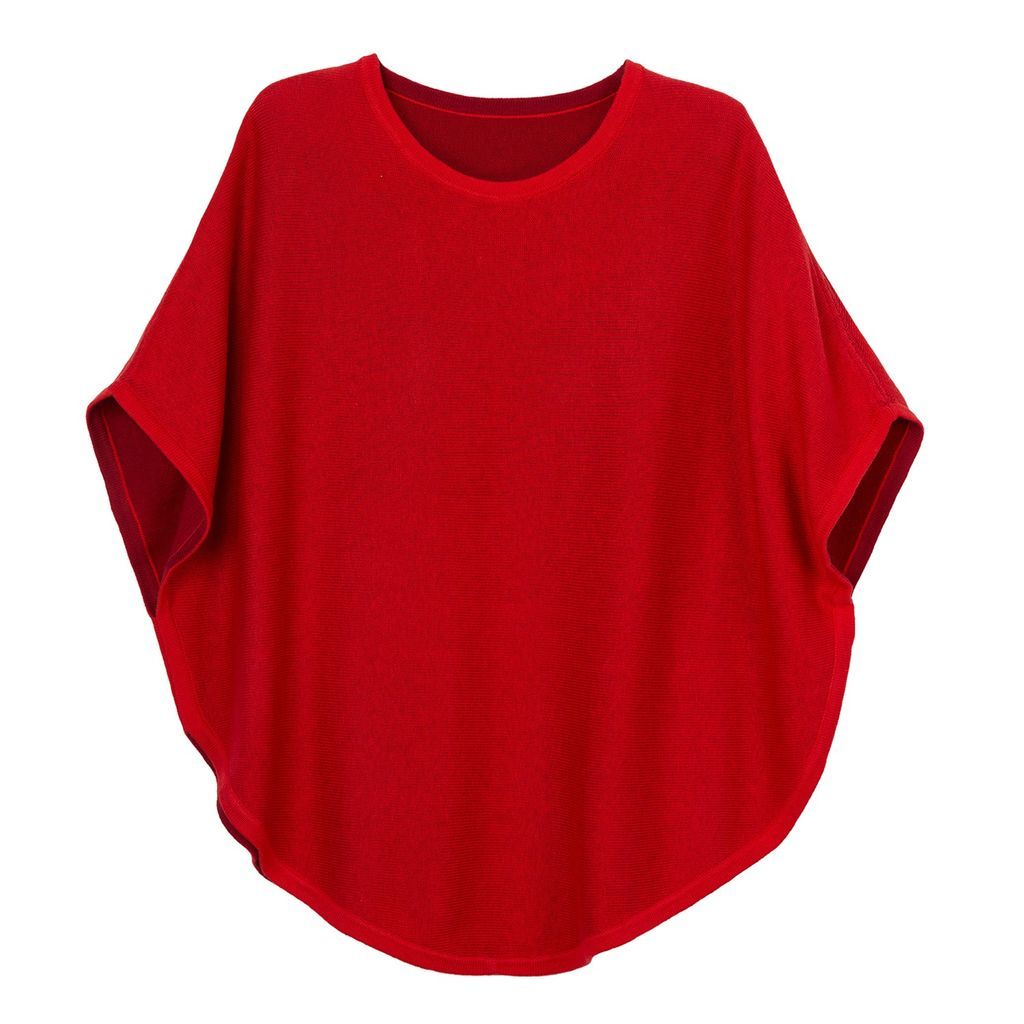 Women's Flora Cotton Cashmere Reversible Poncho Red & Spice Red One Size Cove