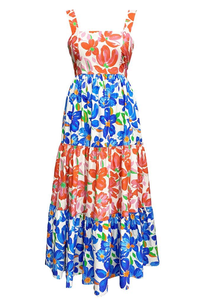 Women's The Isla Organic Cotton Maxi Dress In Blue & Pink Floral Xxs Lavaand