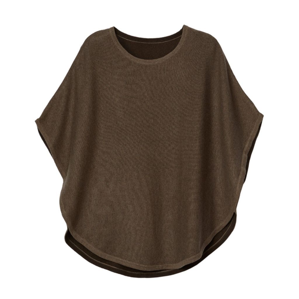 Women's Brown Flora Cotton Cashmere Reversible Poncho Taupe & Brazil Nut One Size Cove