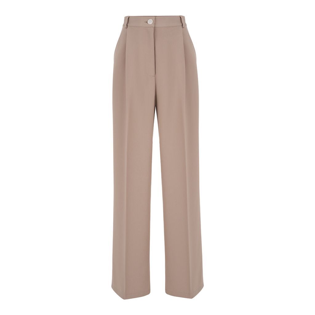 Women's Brown High Waisted Wide-Leg Beige Color Trousers Xxs Agapes Wear