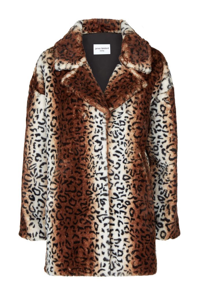 Women's Brown Leopard Faux Fur Coat Extra Small James Lakeland