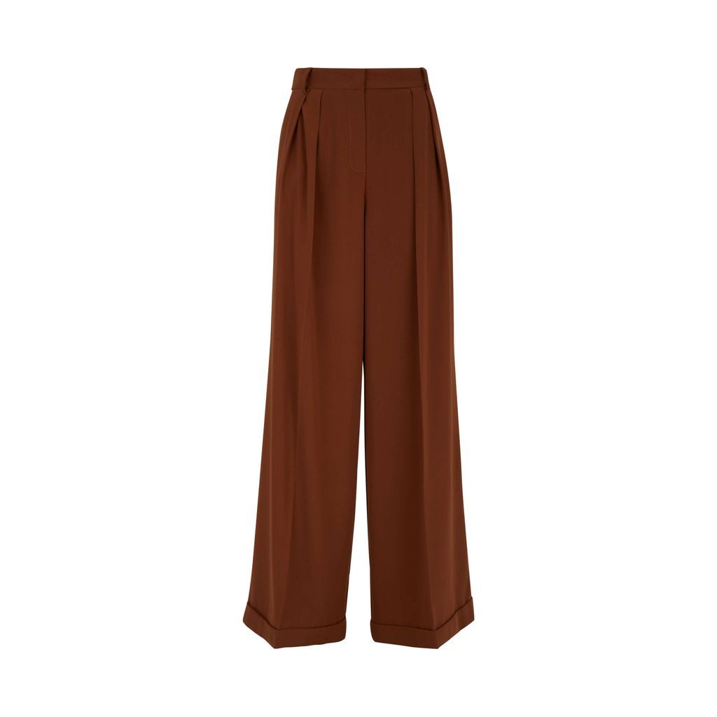 Women's Brown Pin Tuck Flared Trousers - Camel Extra Small James Lakeland