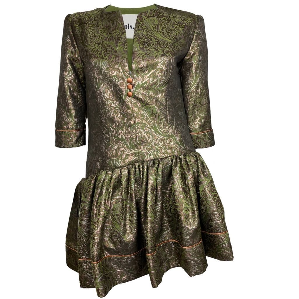 Women's Green Jacaranda Cayman Brocade Dress Xs/S hols. e