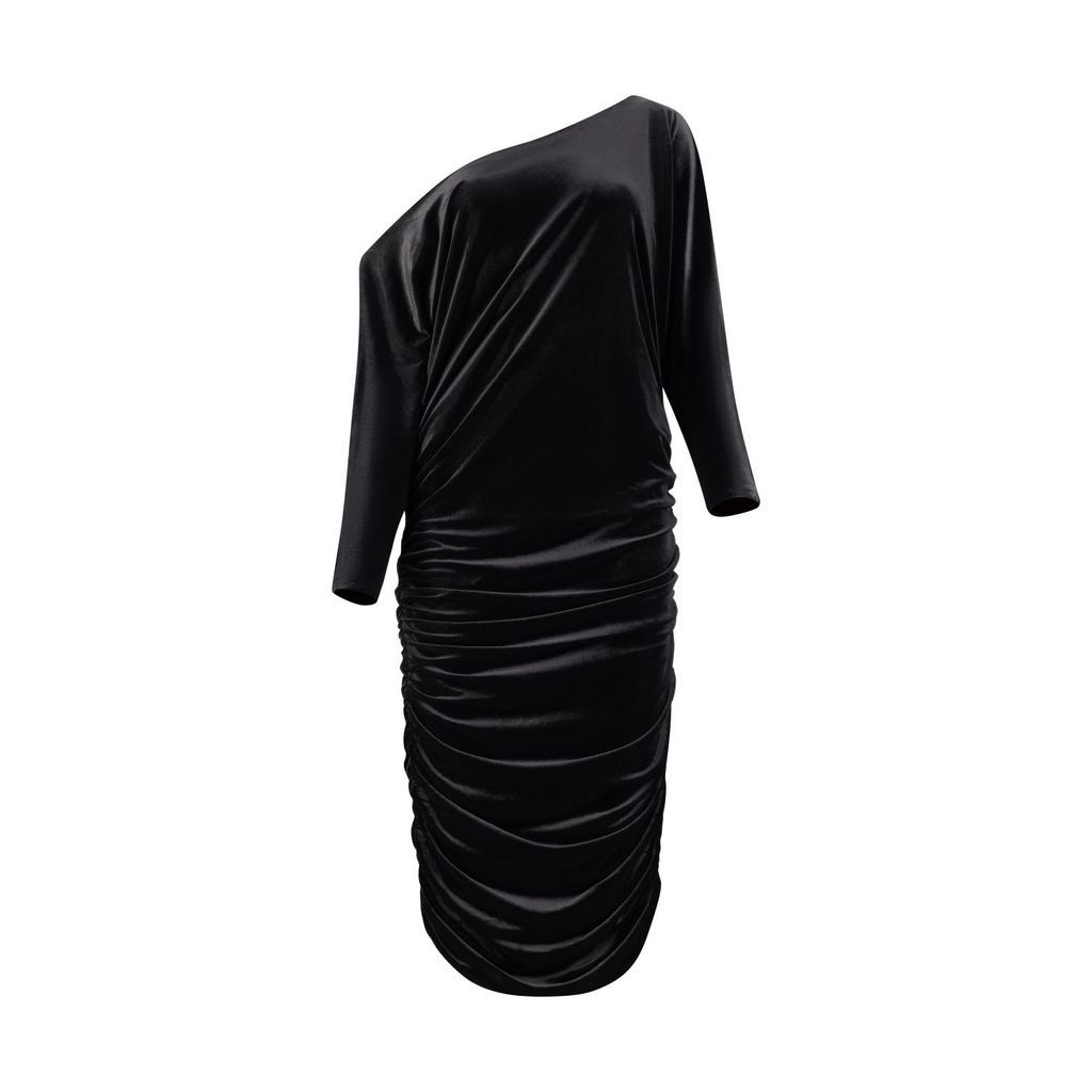 Women's Slanted Shoulder Long Sleeves Velvet Dress In Black Small Azzalia