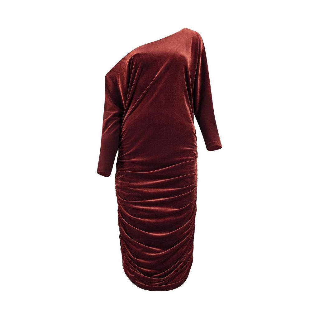 Women's Slanted Shoulder Long Sleeves Velvet Dress In Copper Velvet Small Azzalia