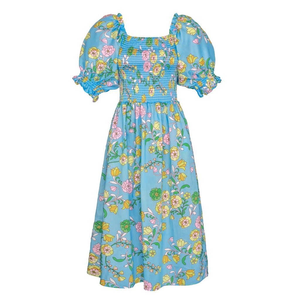 Women's Garden Party Blue Smocked Midi Dress Extra Small Jessie Zhao New York