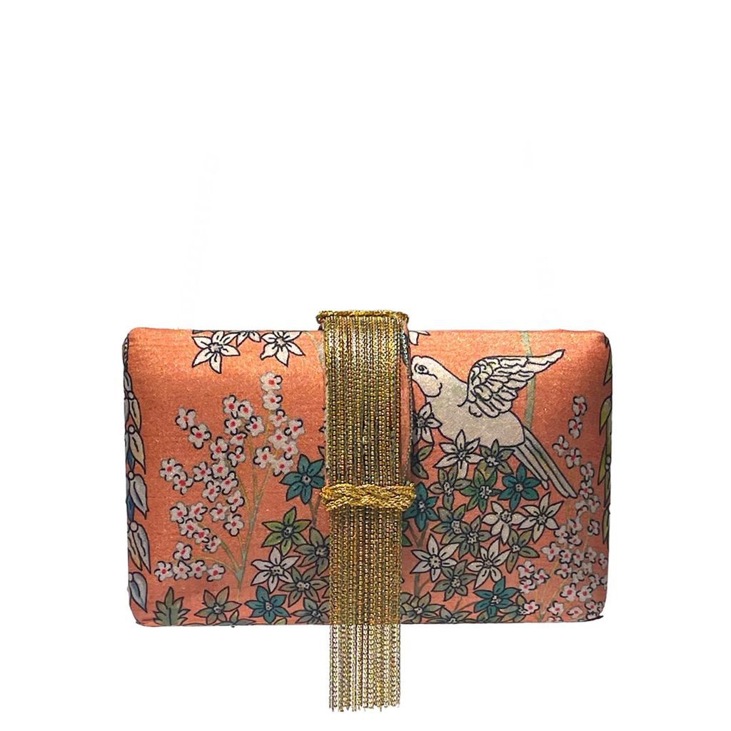 Women's Gold / Yellow / Orange Paradise Bird Fringe Clutch Simitri