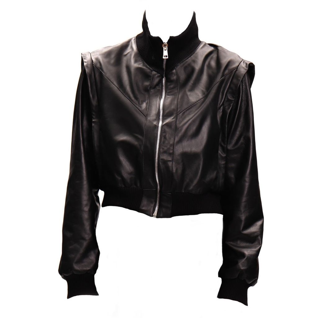 Women's Casual Leather Cropped Jacket In Graphite Black S