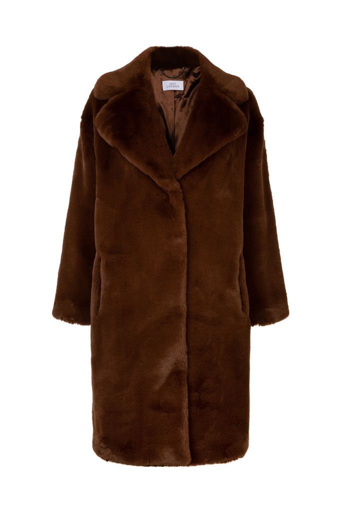 Women's Brown Greta Luxe Long Faux Fur Coat Tan Small ISSY LONDON