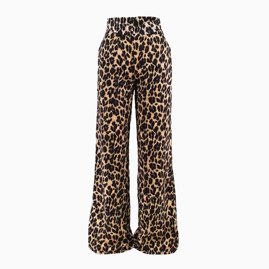 Women's Brown Leopard Wide Leg Trousers Extra Small BLUZAT