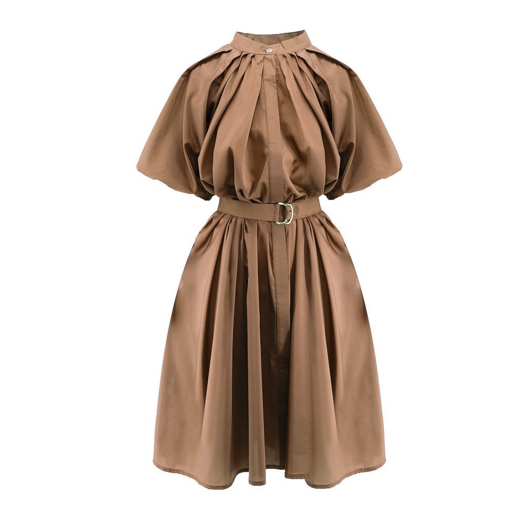 Women's Gold / Brown Bronze Dress With Raglan Sleeve And Pleats Extra Small BLUZAT