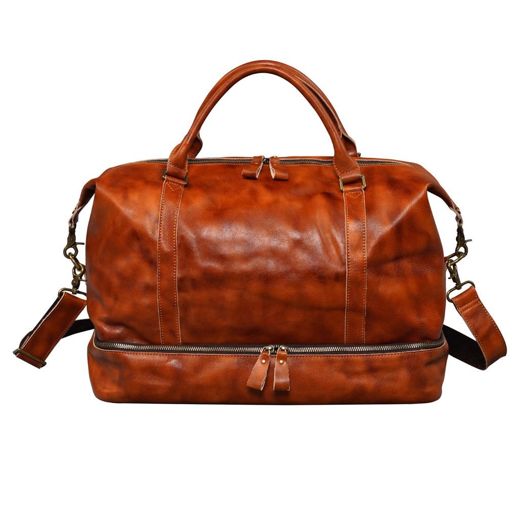 Women's Yellow / Orange Leather Weekend Bag With Suit Compartment - Tangerine Brown Touri