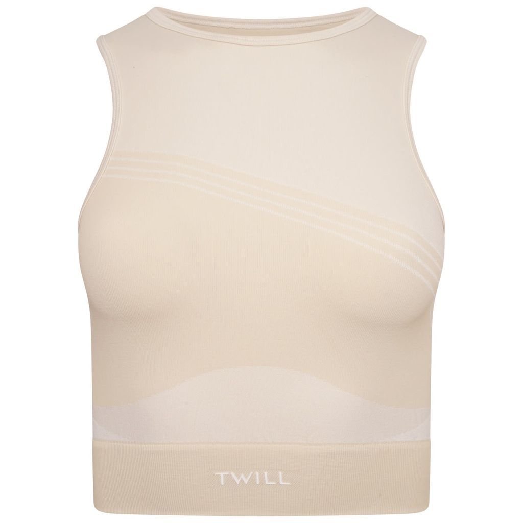 Women's Twill Active Recycled Colour Block Body Fit Racer Crop Top - Neutrals S