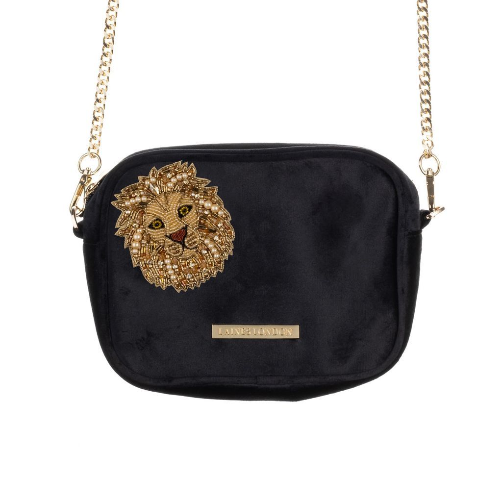 Women's Velvet Handbag With Gold Lion Brooch - Black One Size LAINES LONDON