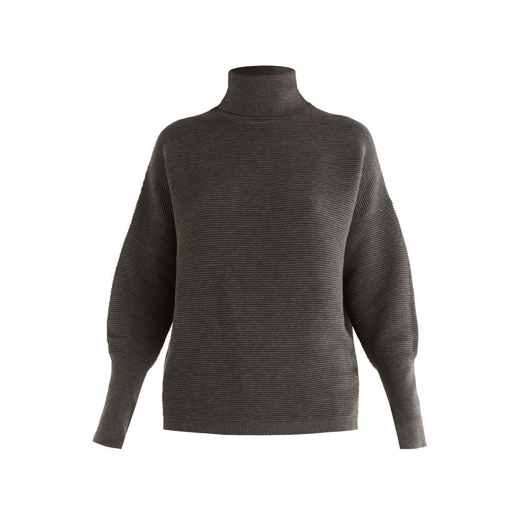 Women's Grey Paisie Polo Neck Ribbed Jumper In Charcoal S/M