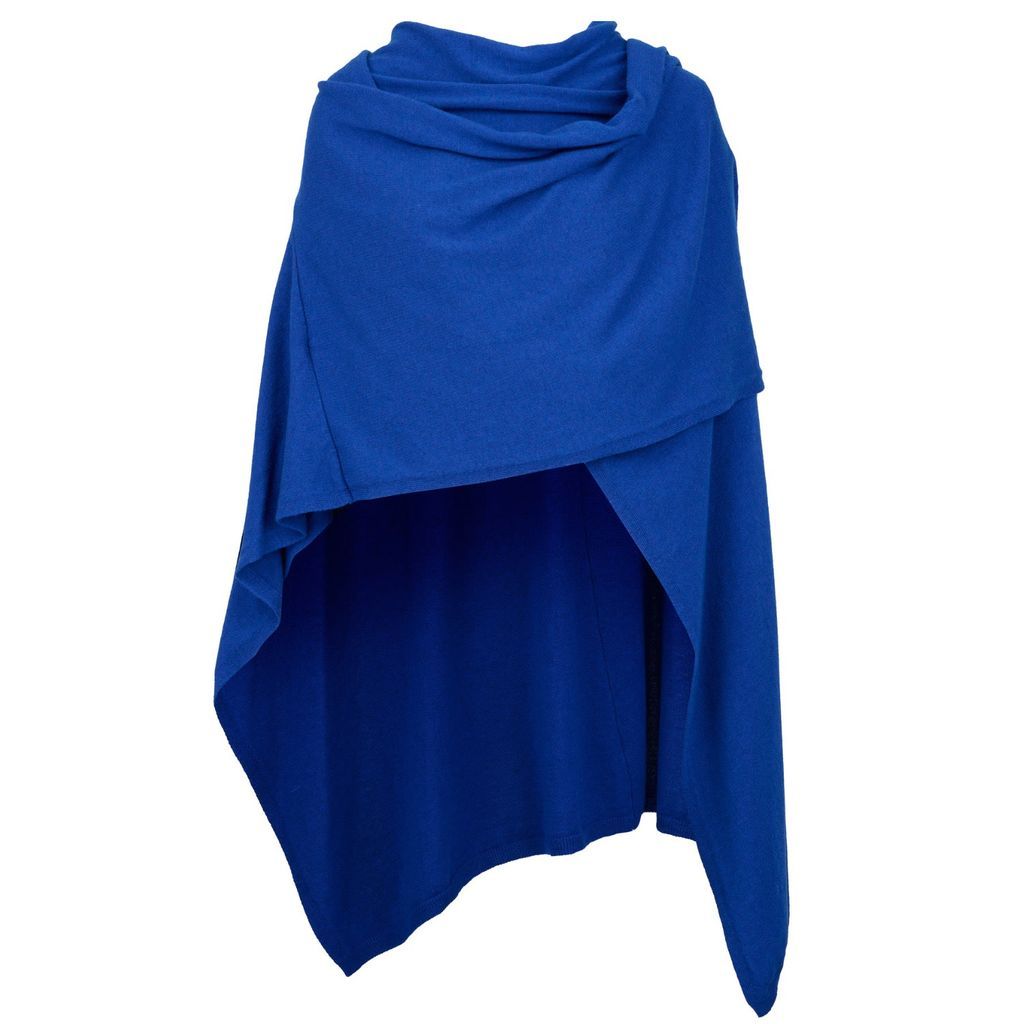 Women's Cashmere Mix Cape In Royal Blue One Size At Last...