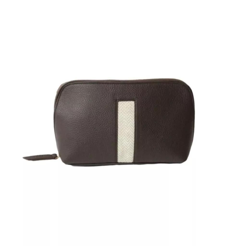 Women's White / Brown Sustainable Leather Pouch - Brown Color Leather With Herringbone Pattern KAPDAA - The Offcut Company