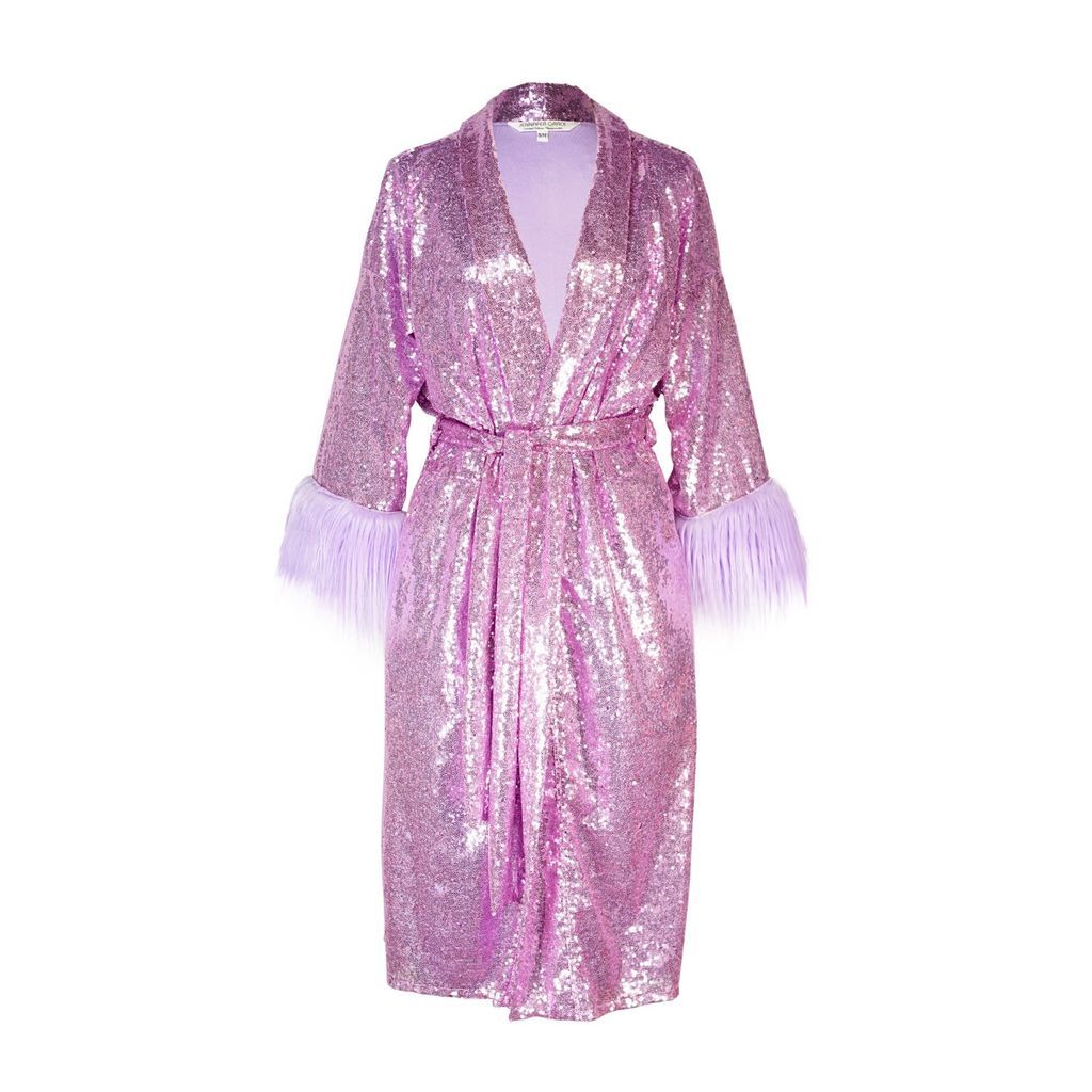 Women's Lilac Sequin Faux Fur Koi Kimono S/M Jennafer Grace