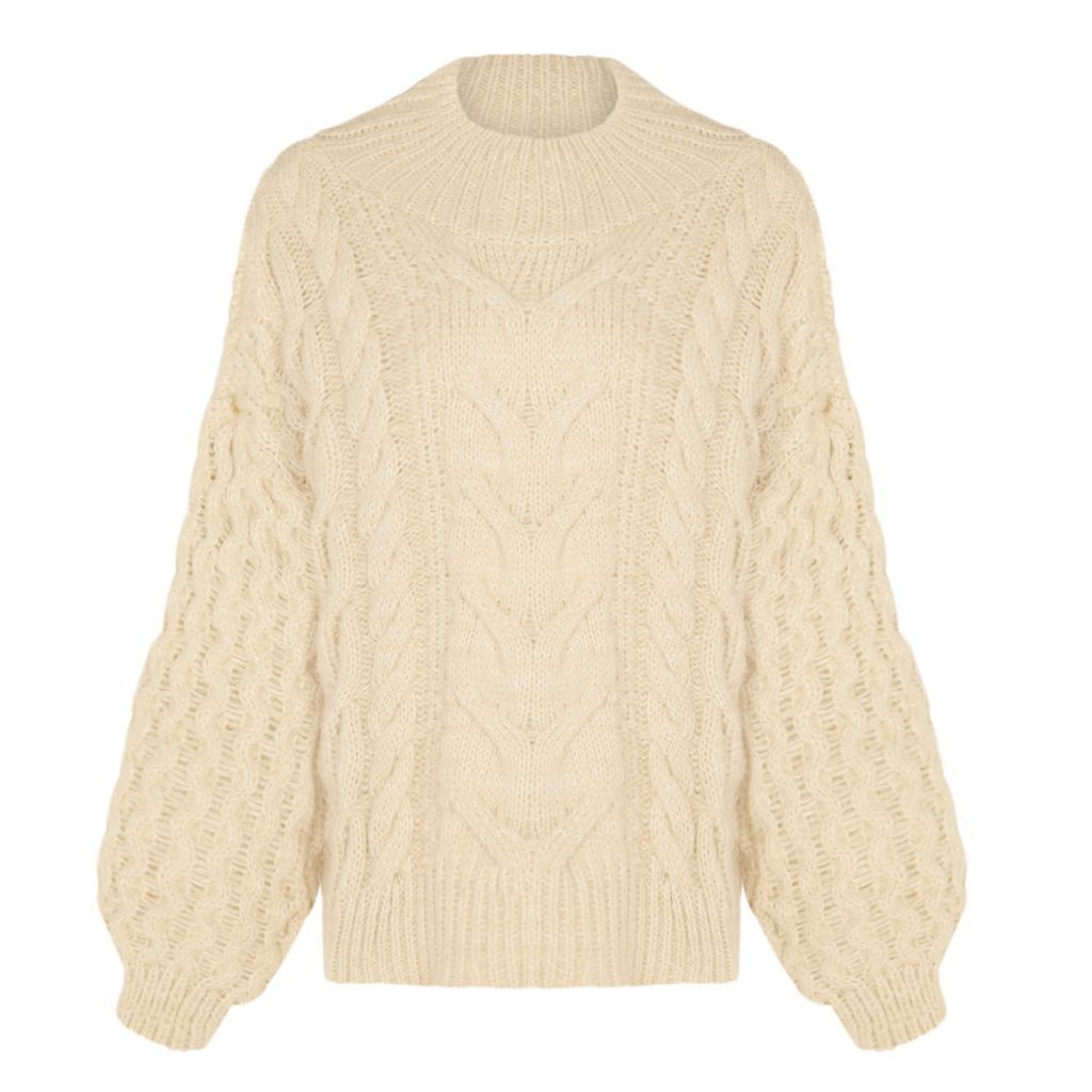 Women's Neutrals / Brown Bella Cable Balloon Sleeve Jumper - Biscuit Small Cara & The Sky