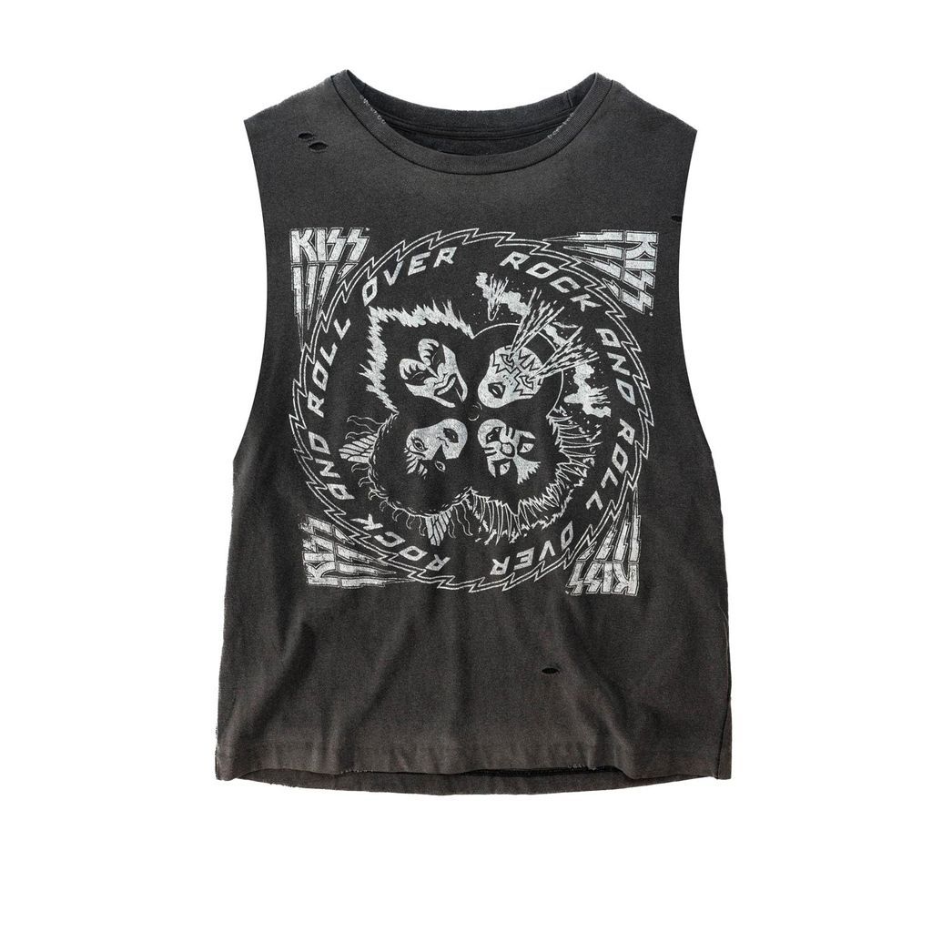 Women's 'Rock And Roll Over' Kiss Vintage Tank - Black Xxs Wolf & Badger