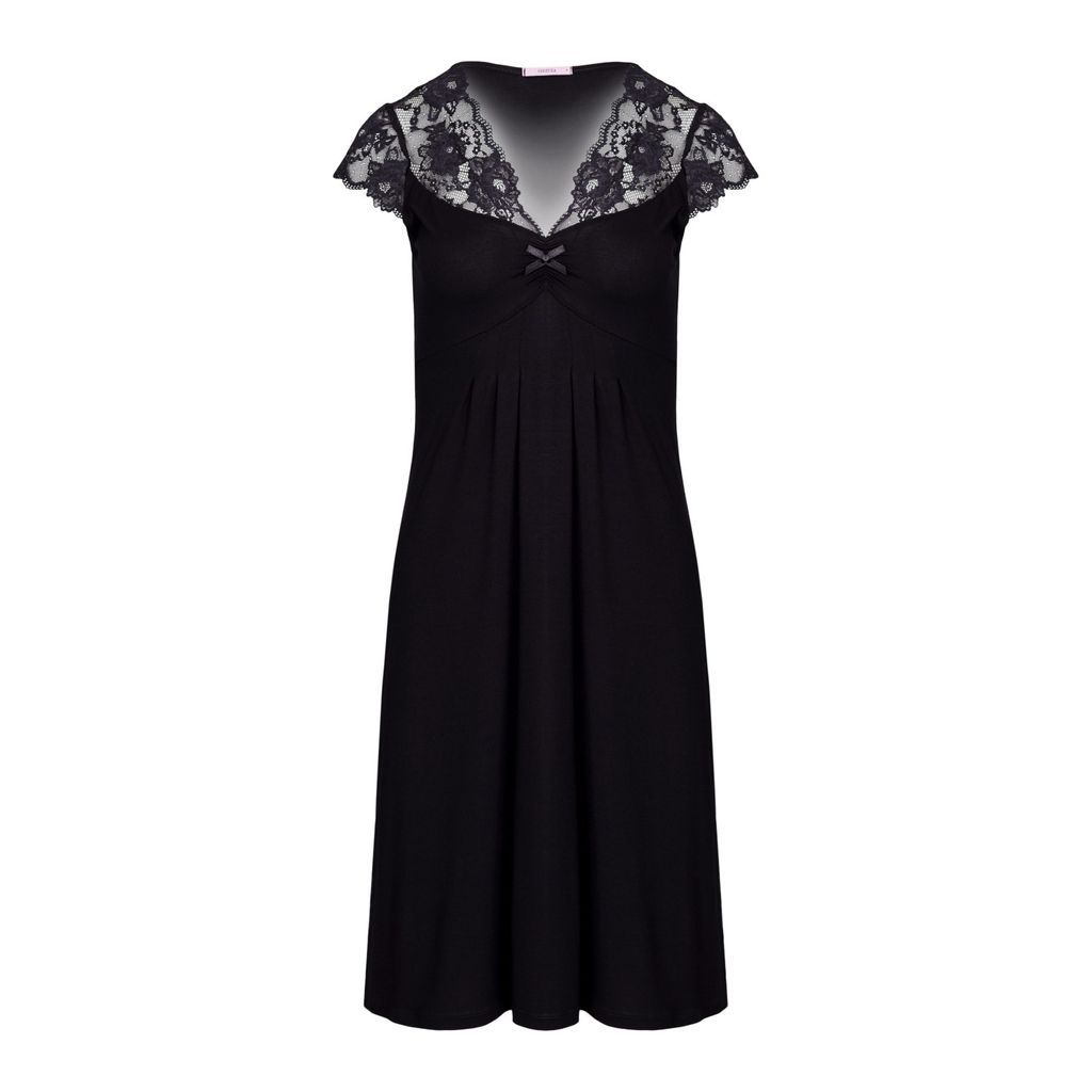 Women's Classy Midi Nightdress With Lace - Black Extra Small Oh!Zuza night & day