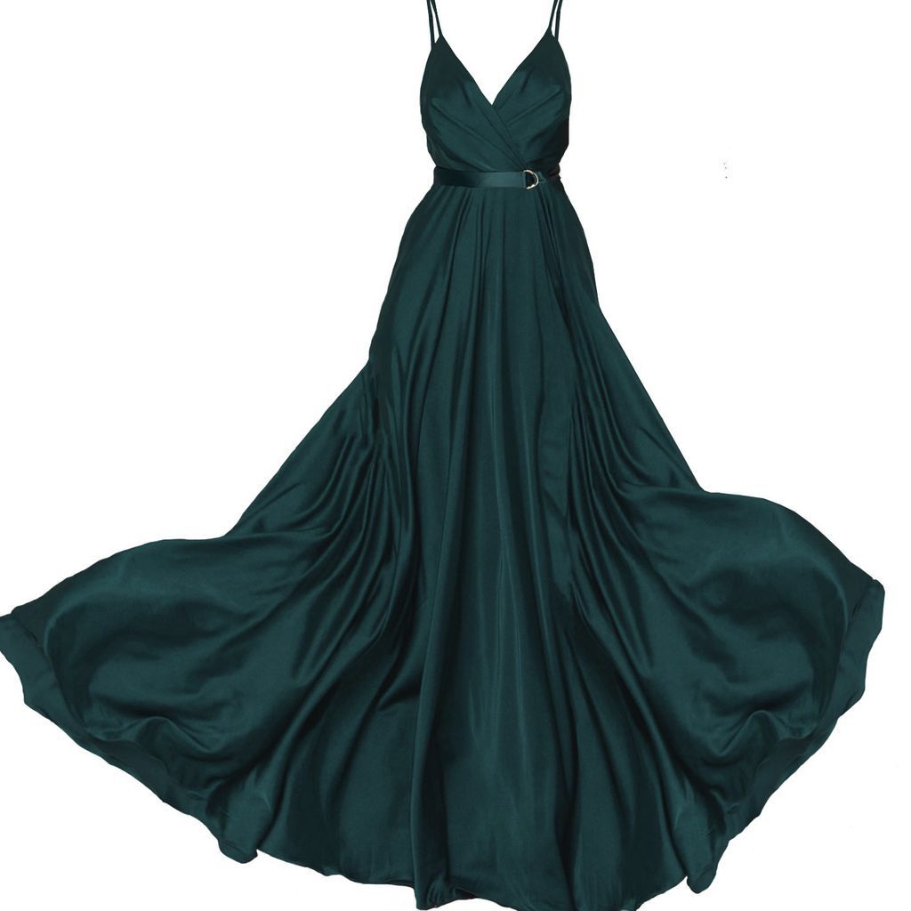 Women's Satin Long Dress Dark Emerald Green Extra Small Angelika Jozefczyk