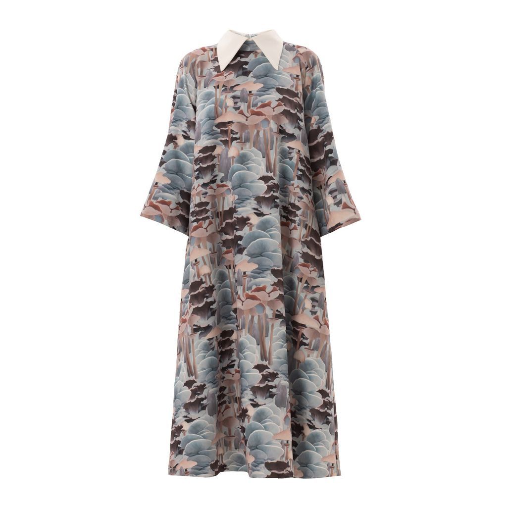 Women's Grey Mushroom Print Loose Fit Long Dress Extra Small Julia Allert