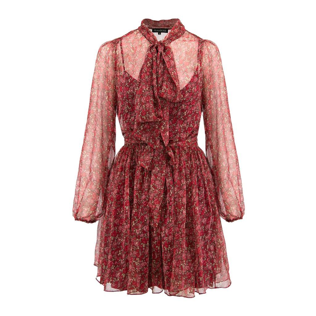 Women's Red Angeline Mini Silk Print Dress Extra Small Framboise