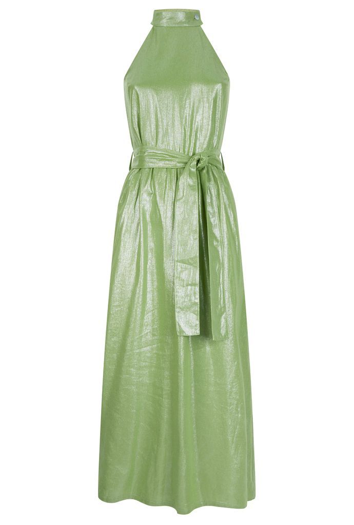 Women's Metallic Halterneck Dress - Green Small James Lakeland