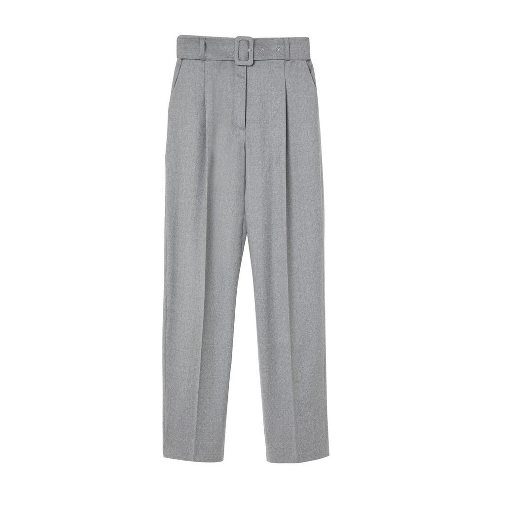 Women's Grey Single-Pleat Wool-Blend Trousers Medium A LINE