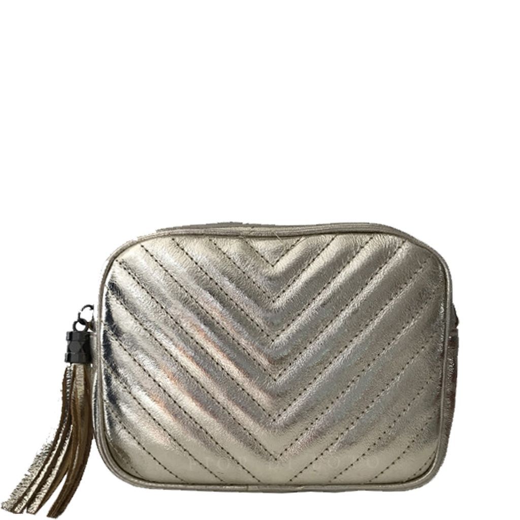 Women's Gold Chevron Leather Cross-Body Camera Bag Bndyr Sostter