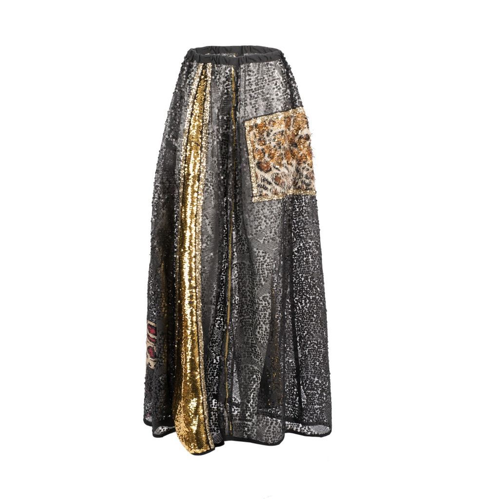 Women's Gold / Black Ariana - Black Multi Lace And Golden Sequin Maxi Skirt One Size Harlow Loves Daisy