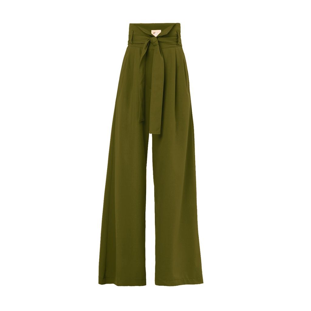 Women's Green Dark Olive High Waist Long Wide Leg Trousers Extra Small Julia Allert