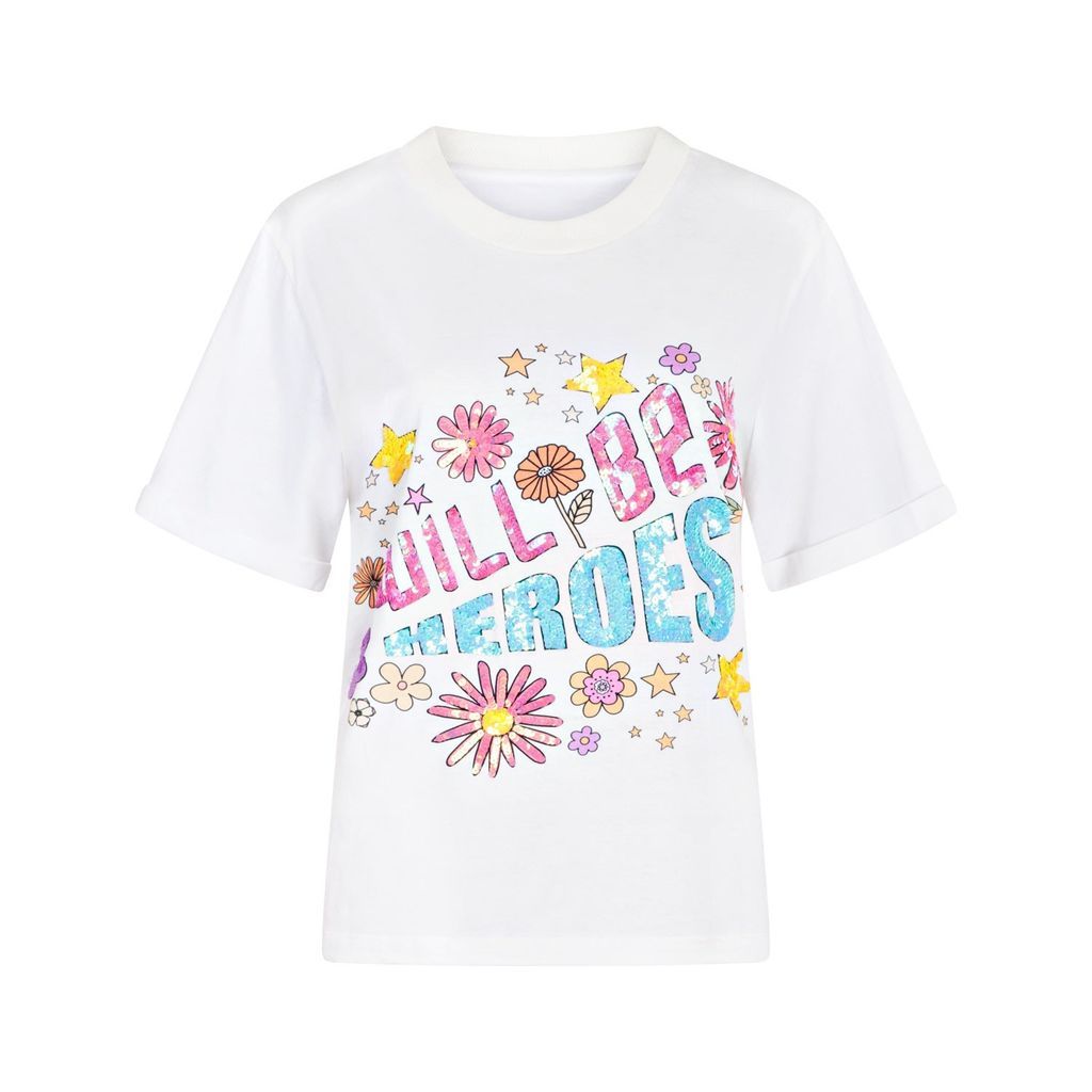 Women's White Heroes Sequin Tee Extra Small Bonita Collective