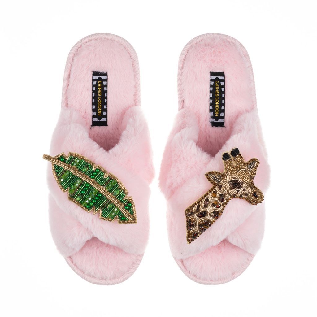 Women's Pink / Purple Classic Laines Slippers With Artisan Gold Giraffe & Leaf Brooches - Pink Small LAINES LONDON