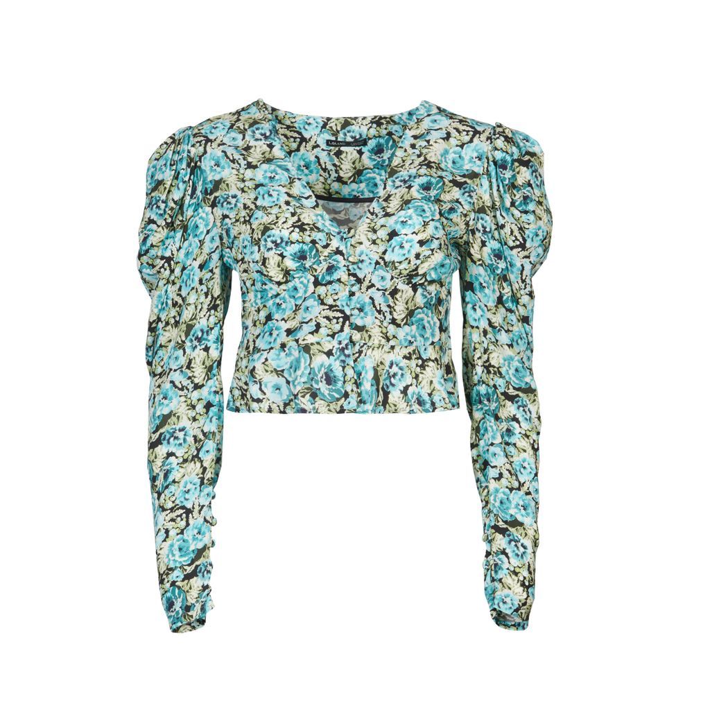 Women's The Phoebe Puff Sleeve Blouse In Blue Floral Xxs Lavaand