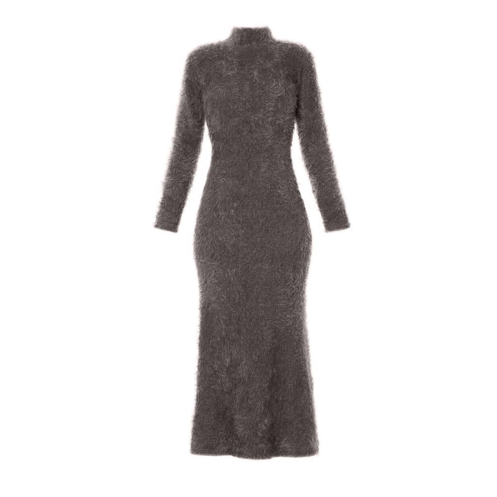 Women's Stylish Fitted Long Fleecy Dress - Grey Extra Small Julia Allert