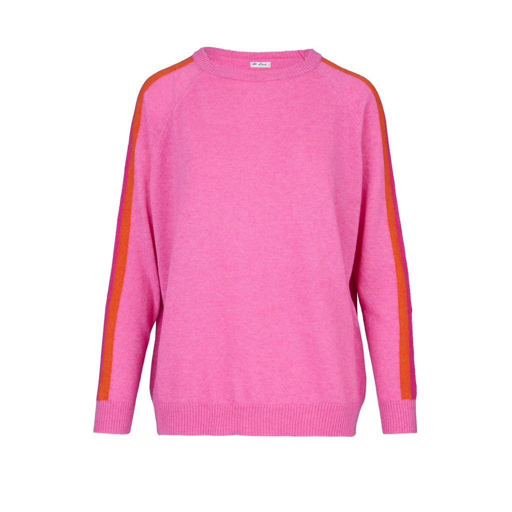 Women's Pink / Purple Cashmere Mix Sweater In Pink With Full Arm Stripe One Size At Last...