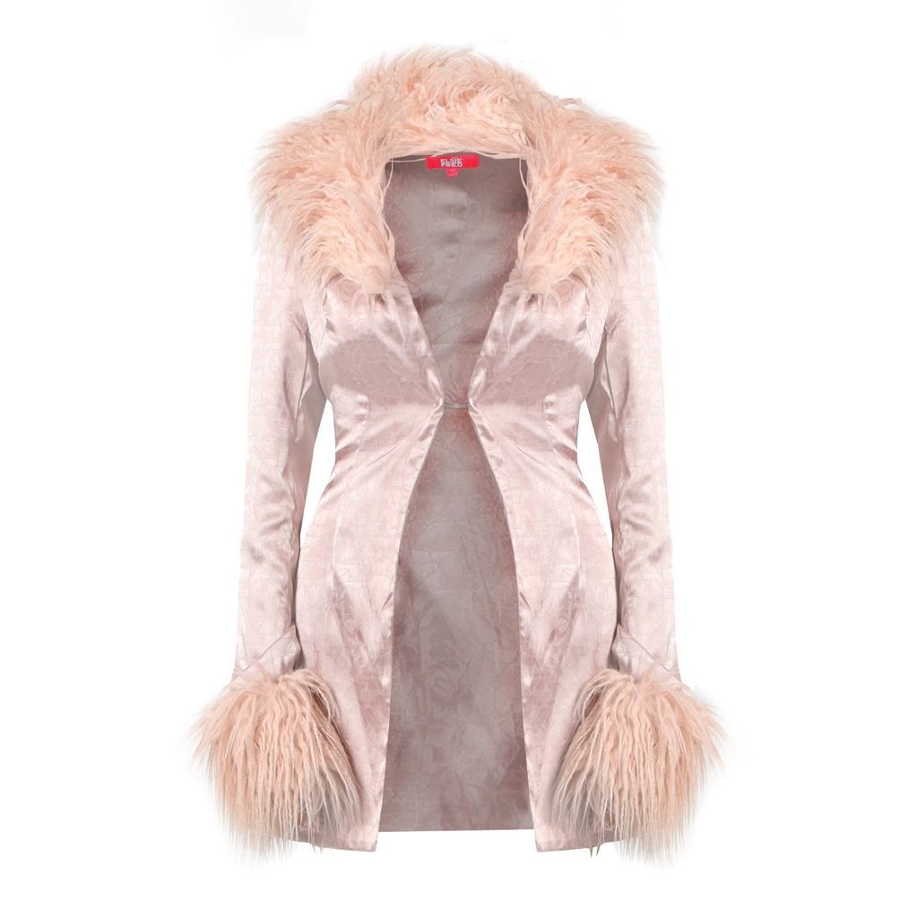 Women's Rose Gold Marla Satin Jacquard Jacket With Fur Collar & Cuffs In Blush Extra Small Elsie & Fred