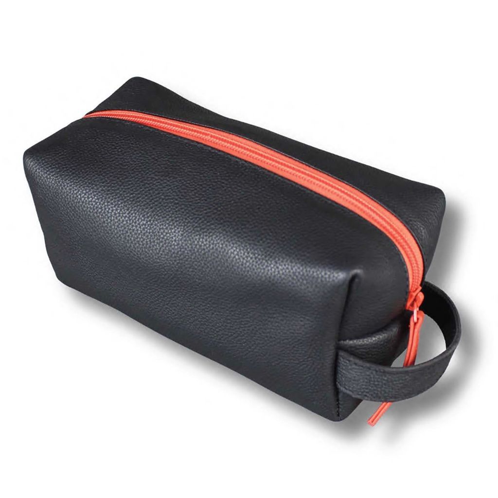 Black / Red Black Leather Cosmetics Bag With Orange Zip LeatherCo.