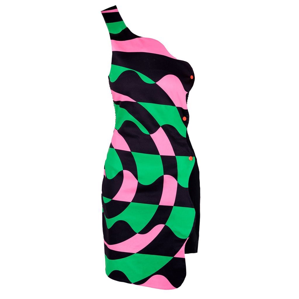 Women's Green / Black / Pink Tornado Midi Spiral Dress Extra Small La Come Di