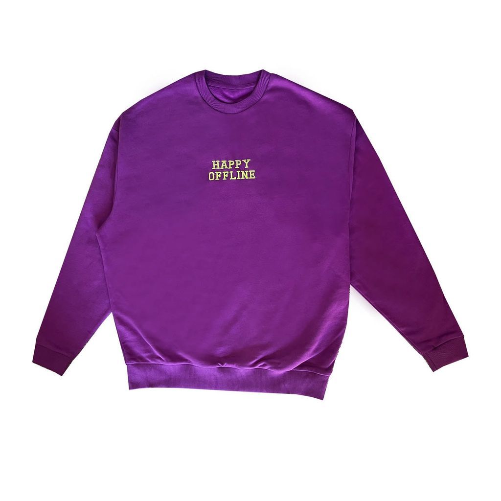 Women's Green / Pink / Purple Purple 'Happy Offline' Sweatshirt Small Quillattire