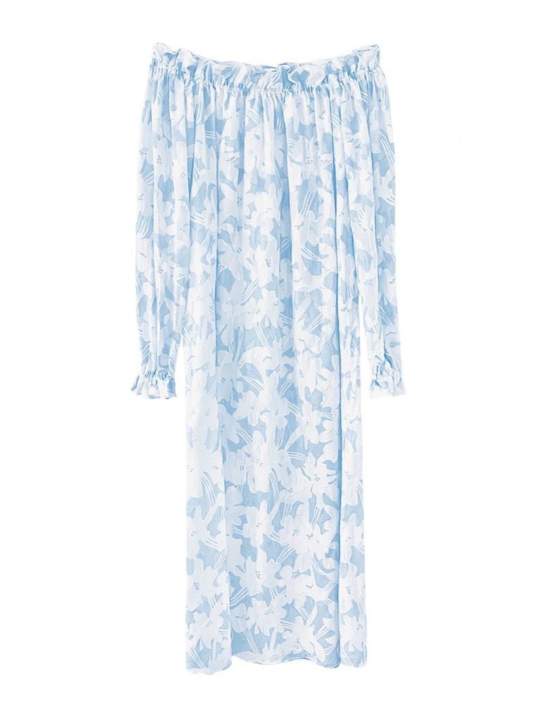 Women's Neutrals / Blue / White Grace Dress In Pastel Blue & White Cotton Floral Jacquard Extra Small Casey Marks