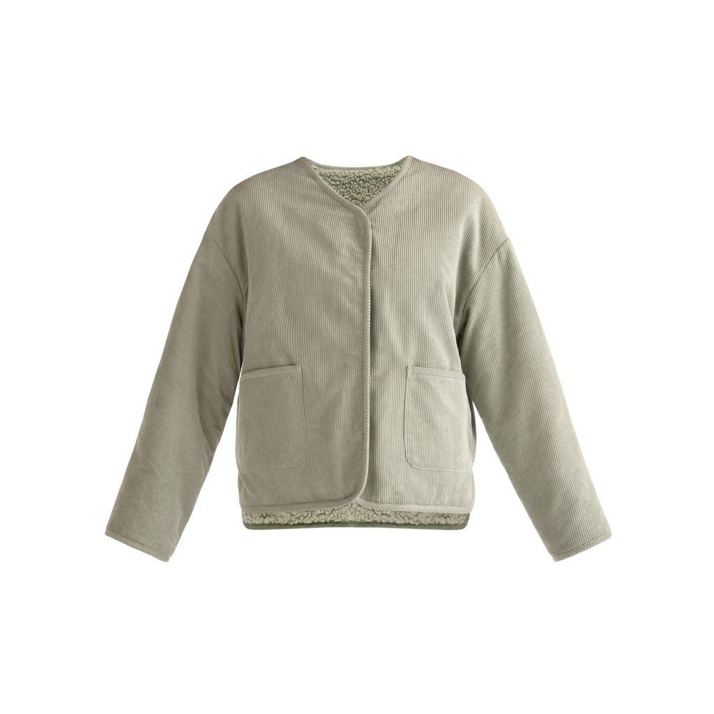Women's Reversible Corduroy & Fleece Jacket In Mint Green Extra Small PAISIE